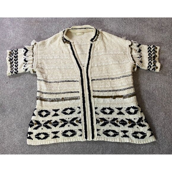 Anthropologie Open Front Cardigan Poncho Sweater Margot Fringeed M/L - Picture 1 of 10